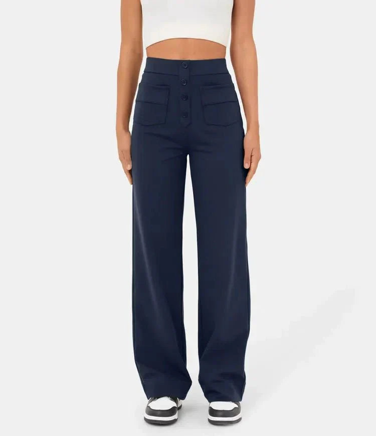 Vera – Weitbein-Hose mit hoher Taille und Knopfdetail