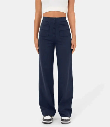 Vera – Weitbein-Hose mit hoher Taille und Knopfdetail