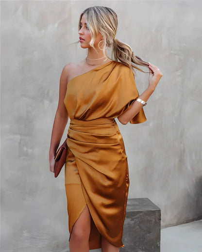 Aisha - Glamouröses Drapé-Midikleid für Damen