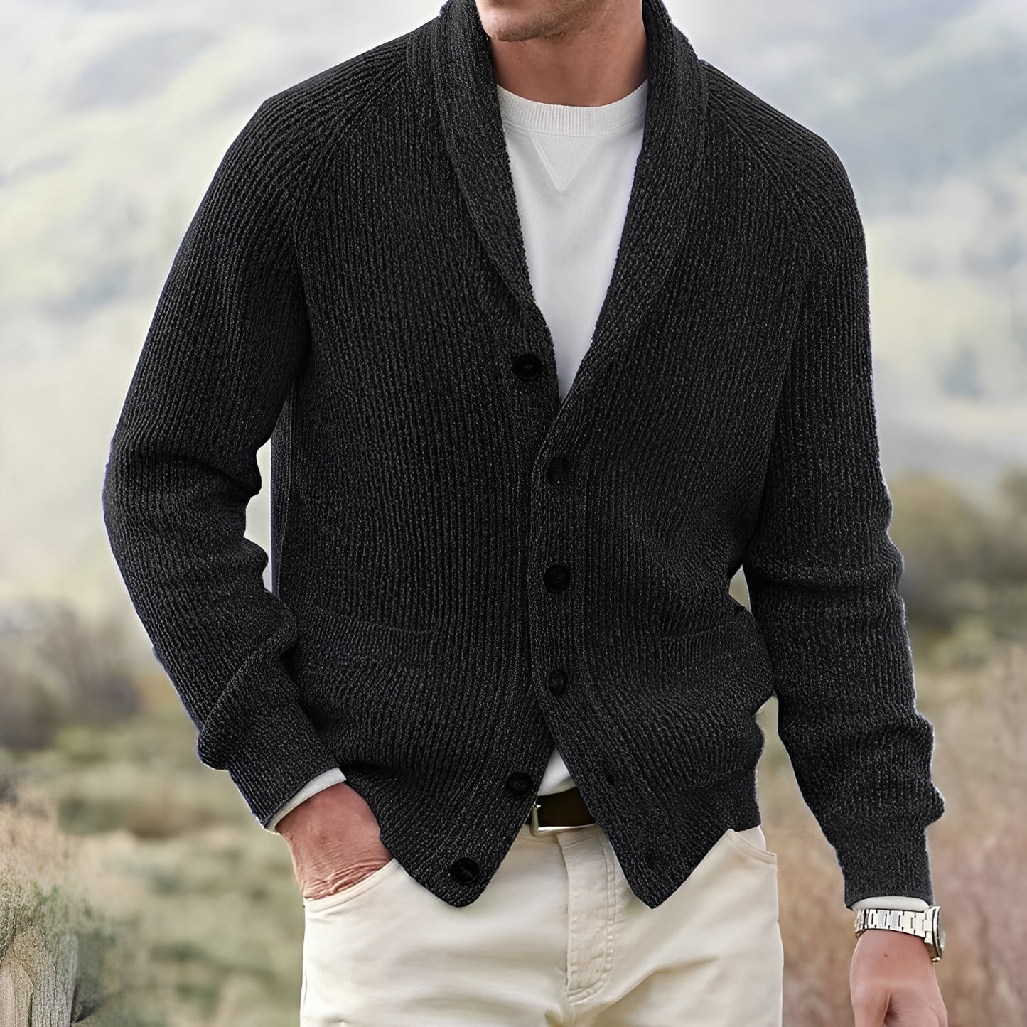 Jerold - Vintage-Cardigan mit breitem Revers für Herren
