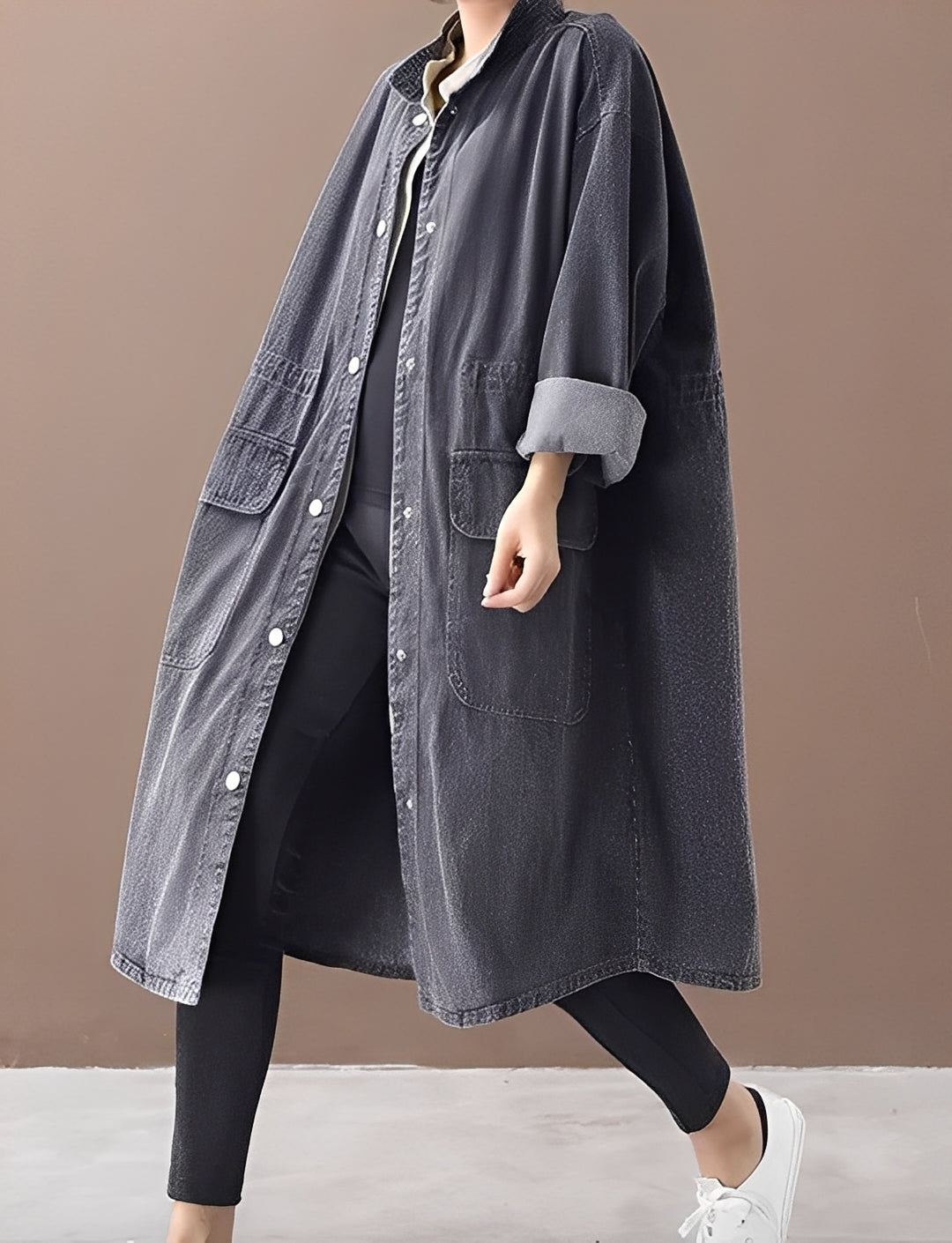 Jacinda - Oversized-Jeansjacke mit Stehkragen für Damen