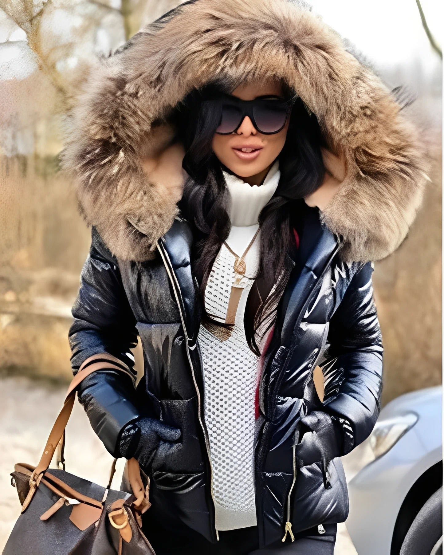 Jessica - Glänzende Daunenjacke mit Kapuze für Frauen
