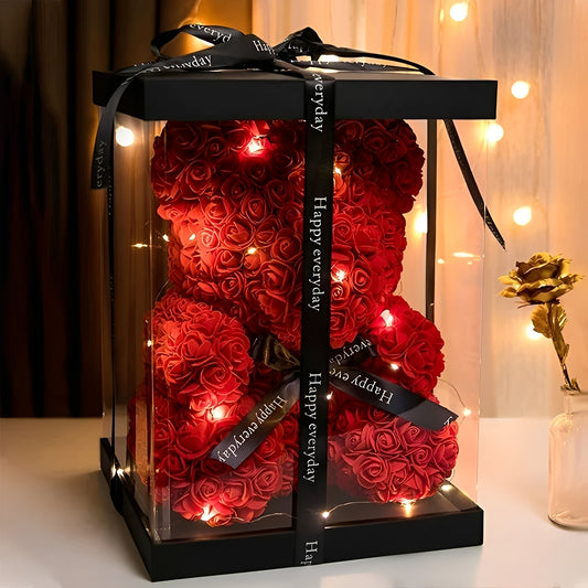 Valen - Rosa Teddybär in LED-Box zum Valentinstag