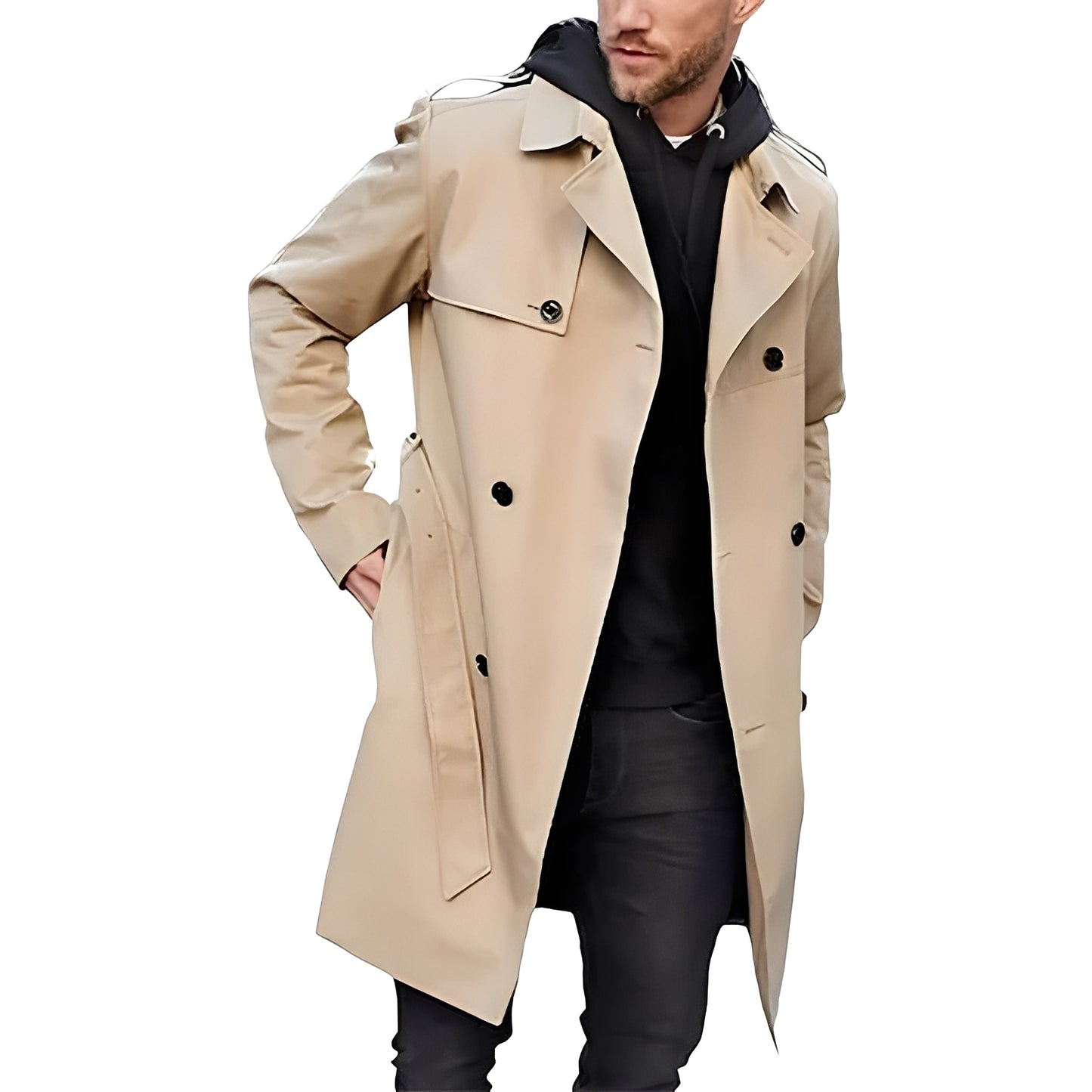 Jaycob - Vielseitiger langer Zweireiher-Trenchcoat für Herren