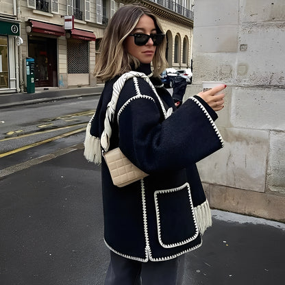 Amilia - Stilvolle, locker sitzende Wolljacke mit Schal für Damen