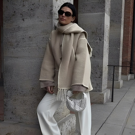 Amilia - Stilvolle, locker sitzende Wolljacke mit Schal für Damen