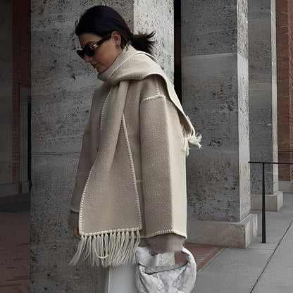 Amilia - Stilvolle, locker sitzende Wolljacke mit Schal für Damen