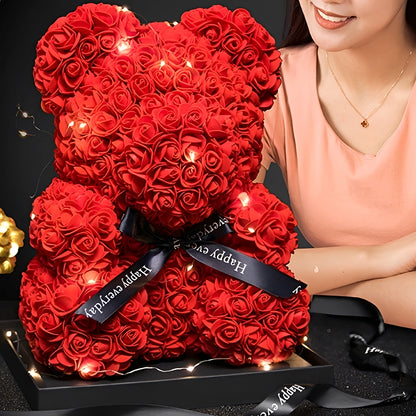 Valen - Rosa Teddybär in LED-Box zum Valentinstag
