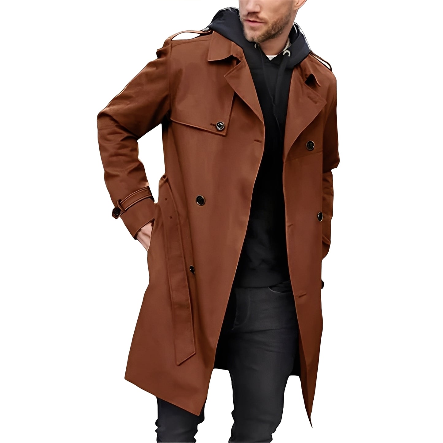 Jaycob - Vielseitiger langer Zweireiher-Trenchcoat für Herren