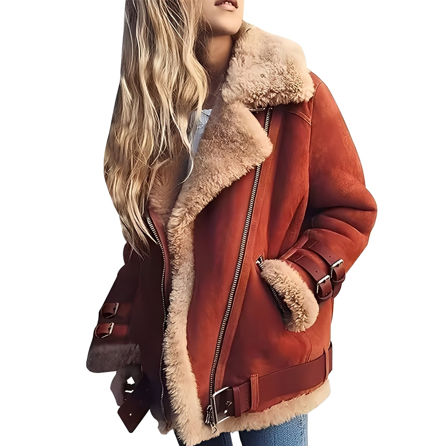 Jessie - Warme Bikerjacke aus Wolle mit Reißverschluss für Damen