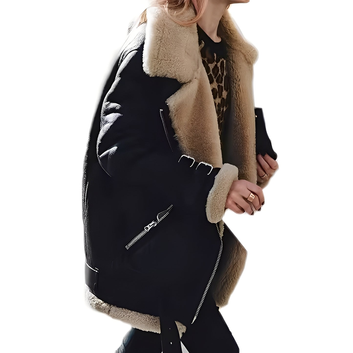 Jessie - Warme Bikerjacke aus Wolle mit Reißverschluss für Damen