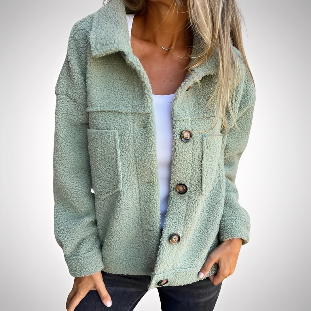 Sandra - Lässige Sherpa-Jacke mit Reverskragen für Damen