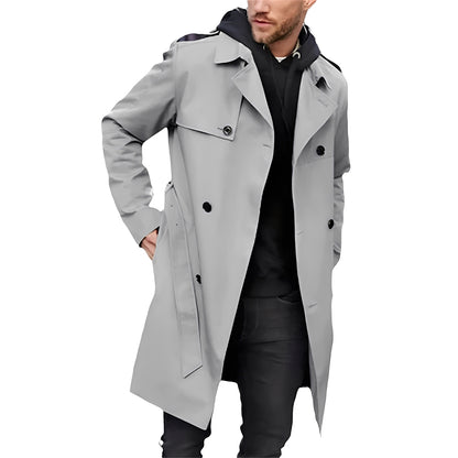 Jaycob - Vielseitiger langer Zweireiher-Trenchcoat für Herren