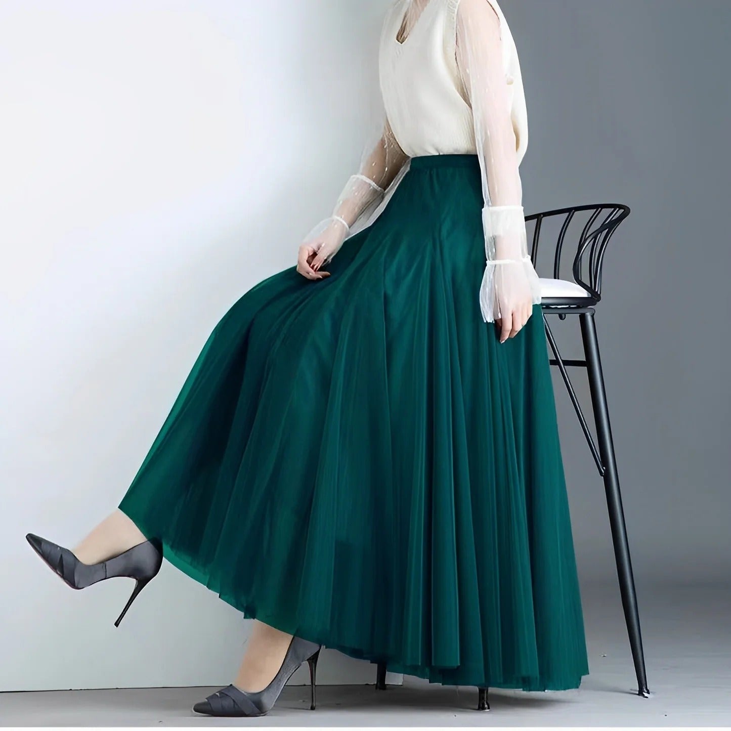Kelly - Lässiger Midirock aus plissiertem Mesh für Damen