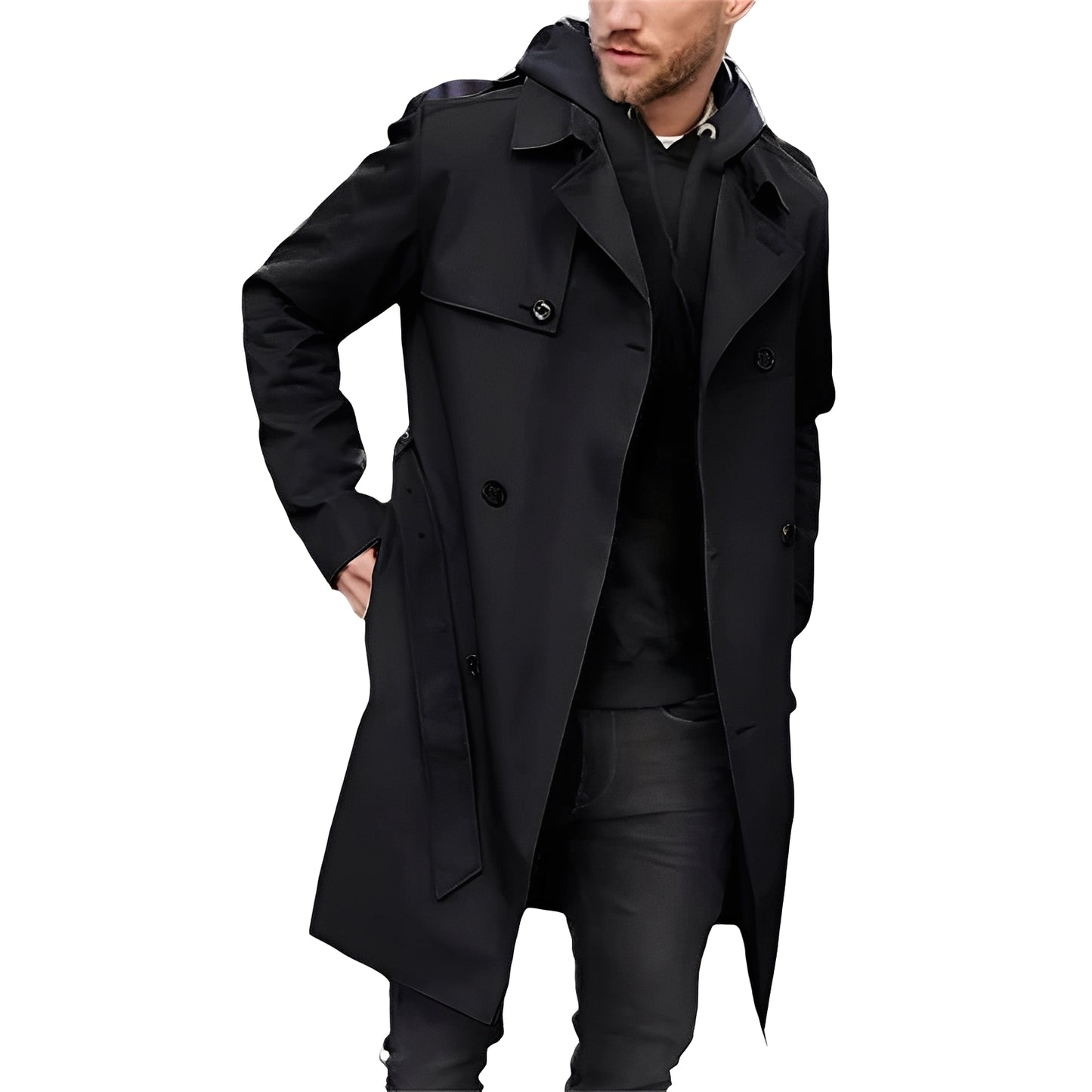 Jaycob - Vielseitiger langer Zweireiher-Trenchcoat für Herren