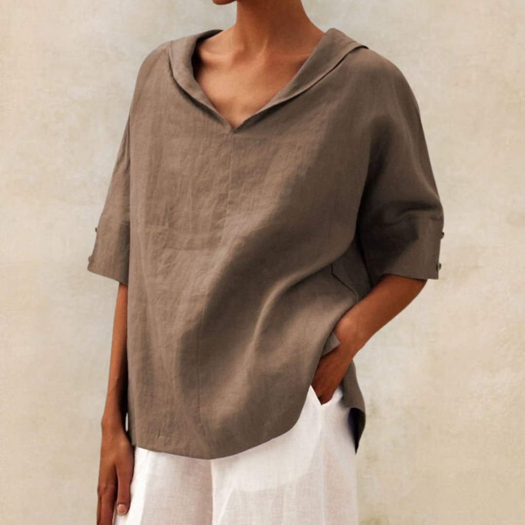Lena - Damen Leinenbluse mit V-Ausschnitt