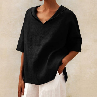 Lena - Damen Leinenbluse mit V-Ausschnitt