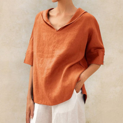 Lena - Damen Leinenbluse mit V-Ausschnitt