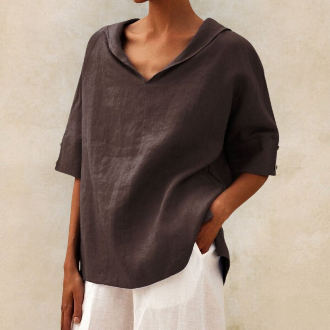 Lena - Damen Leinenbluse mit V-Ausschnitt