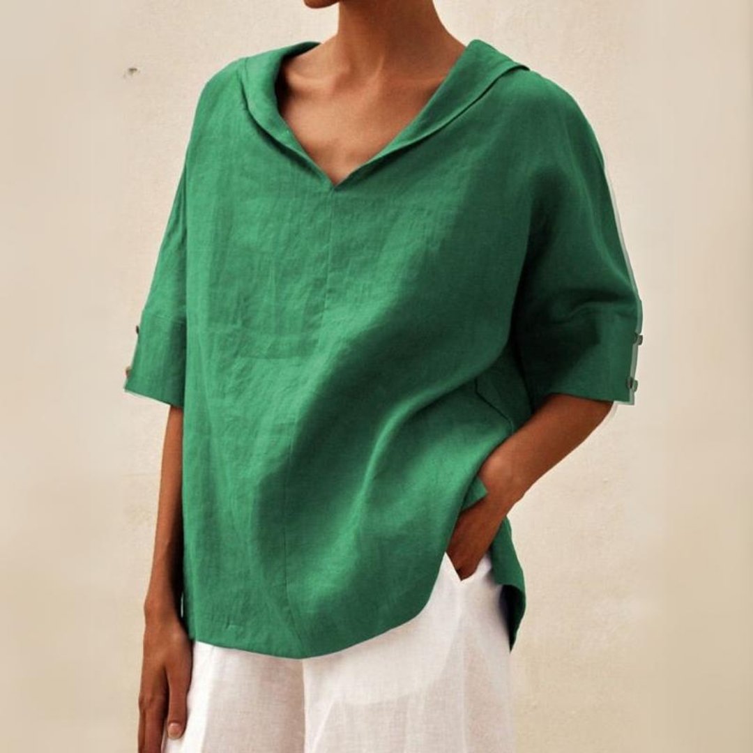 Lena - Damen Leinenbluse mit V-Ausschnitt