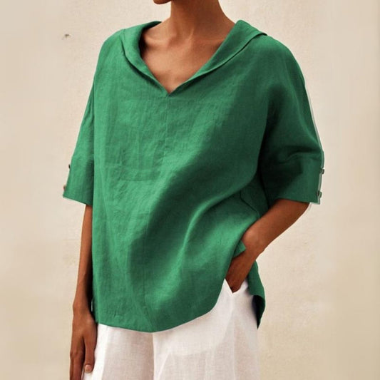 Lena - Damen Leinenbluse mit V-Ausschnitt