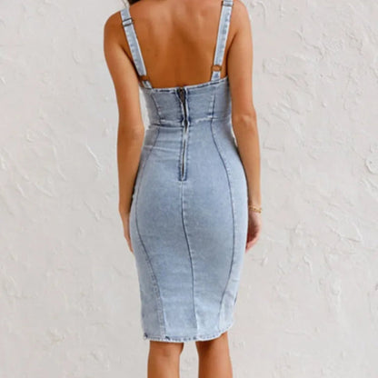 Elsewith - Sommer Jeanskleid Einstellbar