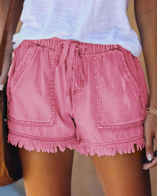 Gabriela - Einfarbige Jeans-Shorts mit Zugband