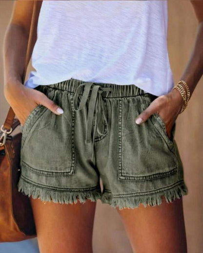 Gabriela - Einfarbige Jeans-Shorts mit Zugband