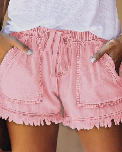 Gabriela - Einfarbige Jeans-Shorts mit Zugband