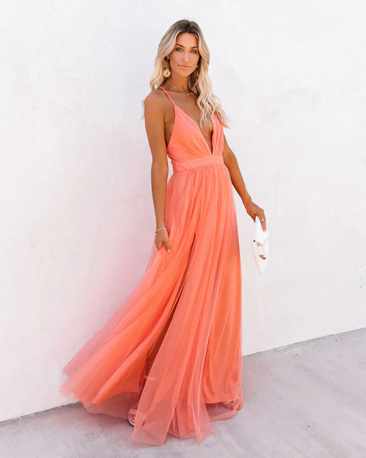 Jasmine - Schickes Orange Trägerkleid Damen