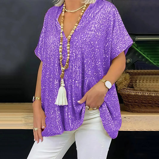 Paola - Glitzerndes T-Shirt mit V-Ausschnitt